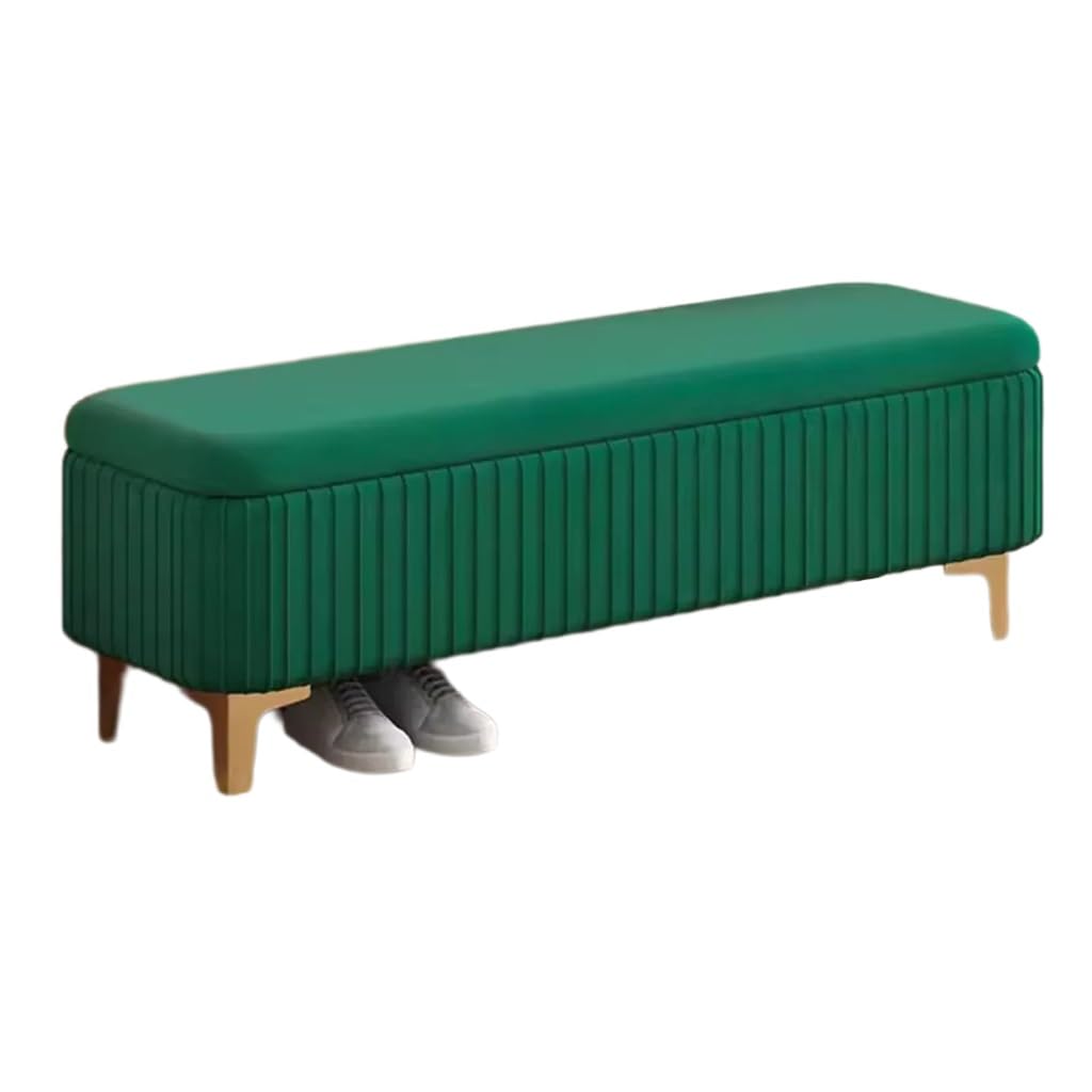 WDSOPK Upholstered Storage Bench Velvet Bed Bench Ottoman Storage with Gold Legs,Upholstered Footstool for Entryway Living Room,Rectangle Storage Chest（Green-80CM）