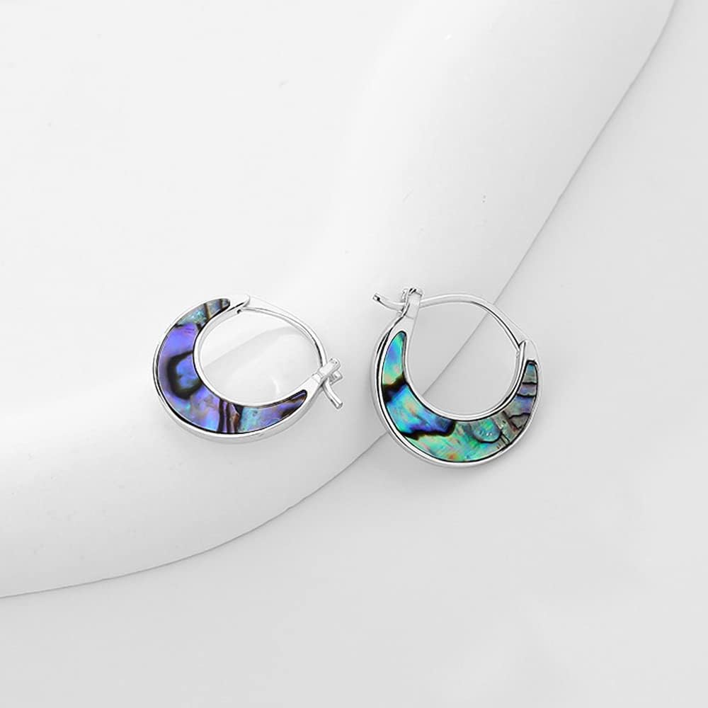 VIFE Hoop Earrings 925 Sterling Silver Vintage abalone Shell Crescent form Huggie Earrings for Women Jewelry Gift