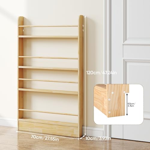 Image of 4 Tier Behind The Door Bookshelf, Space Saving Behind The Door Bookcase Wooden Kids Book Shelf for Bedroom Living Room Study White (120 * 70-Wood)