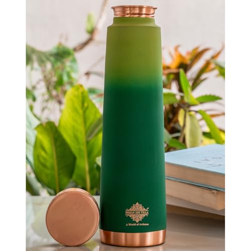 Image of INDIAN ART VILLA Pure Copper Green Pyramid Ombre Silk Finish Bottle - 800 ML, Ayurvedic Health Benefits, Ideal for Home, Office, Gym & Travel