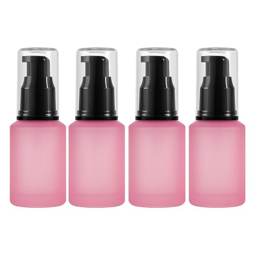 30ml Pink Frosted Glass Lotion Pump Bottles with Black Pump