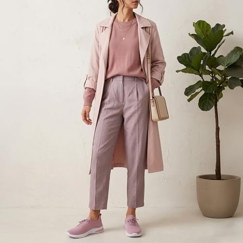 Image of Women's Lightweight Knit Sneakers, Pink, Lace-Up Running, Gym and Walking Casual Sports Shoes