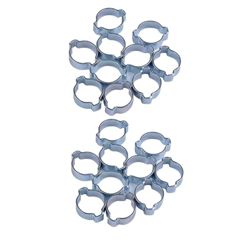 IMUSINICE 20pcs Double Ear Hose Clamp 15-18mm Zinc-plated Steel Crimp Rings Heavy Duty Pipe Clips for Tube and Hose Fittings Industrial Plumbing