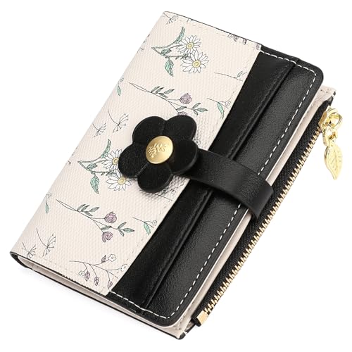 Image of GAEKEAO Small Wallets for Women RFID Blocking Bifold Floral Vegan Leather Wallet Card Holder with ID Window & Zipper Pocket