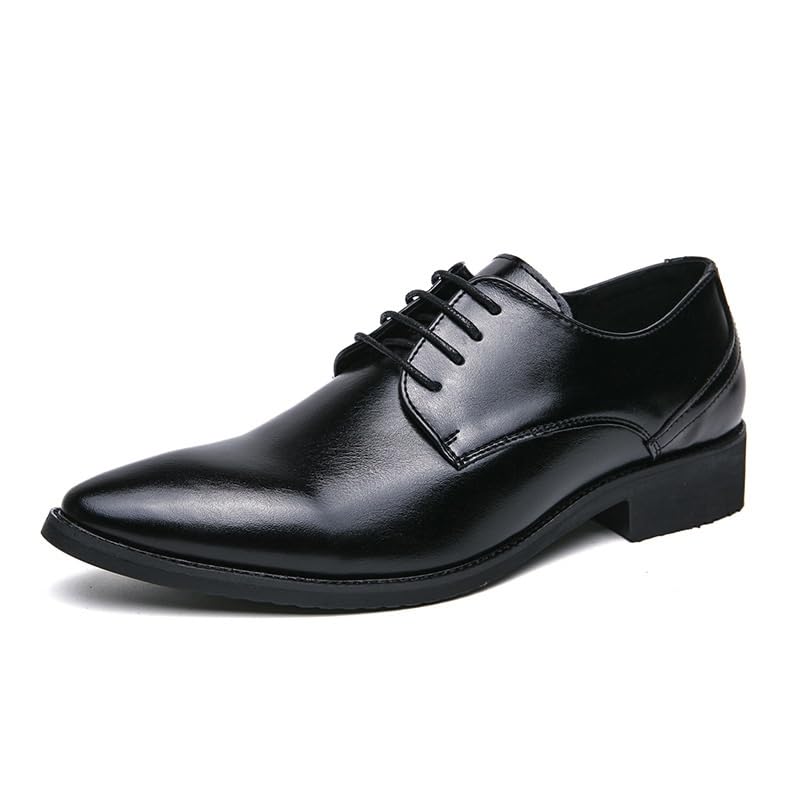 Men's Business Wingtip Lace Up Dress Shoes Men's Fashion Classic Pointed Toe Low Top Leather Oxford Shoes Non-Slip Softsole Walking Shoes(Black,6.5)