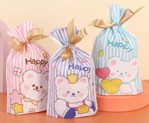 Image of VRB Dec 40Pcs Return Gift Bags - Potli Bags, Return Gift Bags for Kids Birthday - Gift Packing Bags - Goodie Bag for Return gifts - goodie bags - gift pouches for return gifts - guddy bags for return gifts (40Pcs Happy Ribbon Bag)