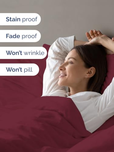 Image of Duvet Cover Queen Size - Soft 3 Piece with Zipper Closure - Burgundy