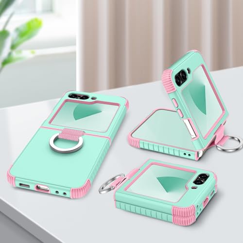 Image of BENTOBEN for Samsung Galaxy Z Flip 6 5G Case with Ring, Heavy Duty 2 in 1 Full Body Rugged Galaxy Z Flip6 Case Girls Women Boy Men Shockproof Protection Cover for Samsung Z Flip 6 6.7 inch,Mint Green