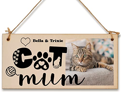 Personalised Wooden Plaque with Photo Cat Mum Pet Parent Lover Mother's Day Sentimental Door Sign Hanging Home Decor