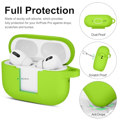 Image of for AirPods Pro 2nd 1st Generation Case Cover with Keychain, Protective Soft Silicone Skin Accessories for Apple AirPods Pro Charging Case 2022 /2019, Front LED Visible, Light Green
