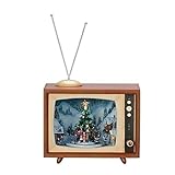 Lighted Musical Animated Retro TV Set Decoration Featuring Vintage Outdoor Snow Winter Scene with Ice Skaters and Rotating Santa, Battery Operated or Optional Adapter (Batteries & Adapter Not Included), Multicolor, Large, 10-Inch