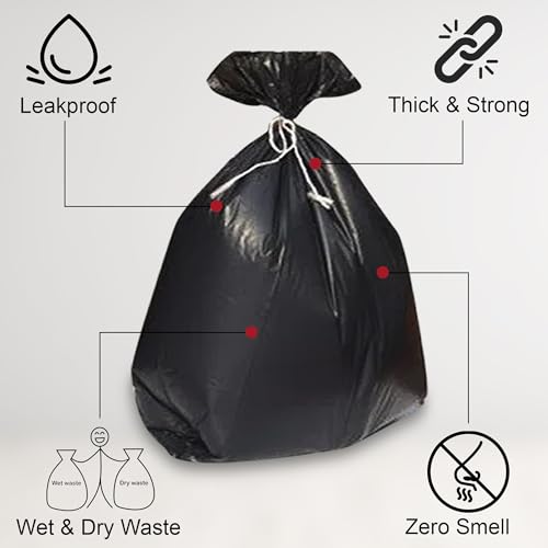 Image of GLUN Garbage Bags 21x19 Inch Medium Size, 30 Bags X 3 Rolls (90 Count) Black Color, For Dry & Wet Waste Trash Bag, Durable & Leak Proof