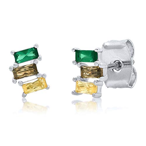 SS1 2pcs 925 Earring de plata esterlina para mujeres Girls Día de San Valentín Regalo Coloridos Pendientes de circón rectangular