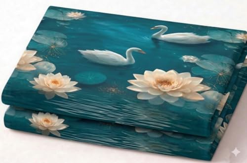 Image of RUMPS 3D Digital Printed Double Bedsheet Flat | Premium Knitted Cotton MicroFabric 90x100 Inch Bed Sheet with 2 Pillow Covers, Cute Cartoon Blue Bird (7D Blue Duck)