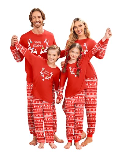 Ekouaer Matching Christmas Pajamas for Family Soft Long Sleeve Holiday Xmas Pjs Sleepwear Jammies with Pockets