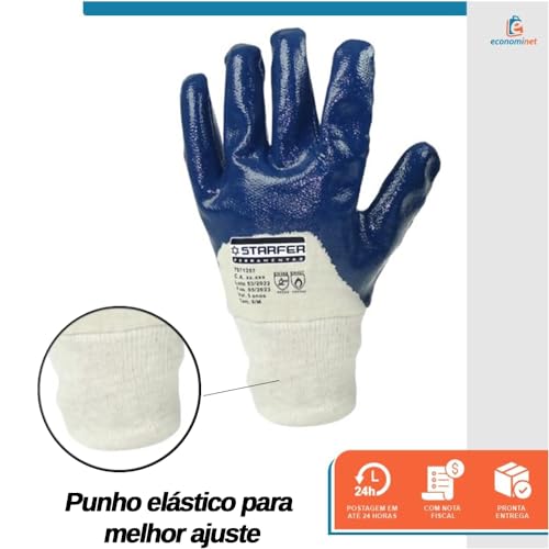 Luva em Malha Tricotada Revestida de Nitrílico Parcial Azul Tamanho G - Starfer