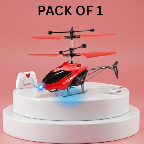 Image of RC Helicopter with Hand Gravity Sensor for Kids 4+, Flying Remote Control Helicopter Toy, Chargeable with Safety Sensor, Indoor Outdoor Play, for Boys & Girls - Pack of 1 (RED)