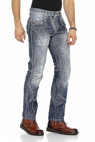 Cipo & Baxx Jean pour homme - Look usé - Coupe droite - Coutures contrastées - Denim, 28W / 30L