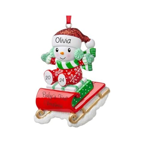 UniqXmas Personalized Baby's First Christmas Ornament 2024 for Baby Girl & Boy | Custom Snowbaby on Sled Xmas Tree Ornament Red – My 1st Xmas Keepsake for New Baby Newborn Grandbaby Cover