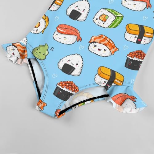 Image of Girls One Piece Swimsuit Macaroni Cheese Pasta Food Ruffles Swimwear Bathing Suits 3-12 Years