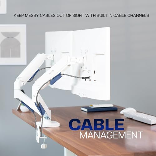 VIVO Dual Monitor Stand, Fully Adjustable Arms for 17 to 32 inch Screens, Mechanical Articulating Desk Mount, Gaming and Office Setups, VESA 75x75, 100x100, Max 19.8 lbs, Classic, White, STAND-V002OW by VIVO - Image 7