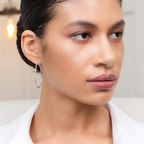 Hoops & Loops 925 Sterling Silver Oval Flat Thin Large 44mm (1.73 in) High Polished Lightweight Click-Top Hoop Earrings for Women, Yellow Gold, Rose Gold, Black2