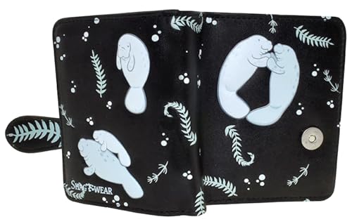 Shag Wear Manatee Playhouse Small Wallet for Women and Teen Girl Vegan Faux Leather Black 4.5"4