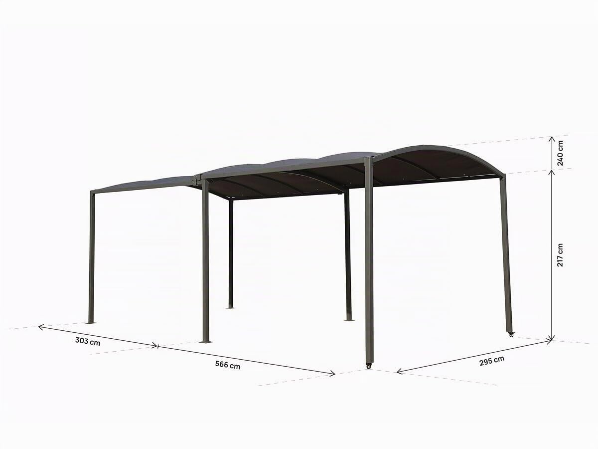 Metall-Carport Mathis – ausziehbar 303/566 x 295 x 240 cm – Anthrazit
