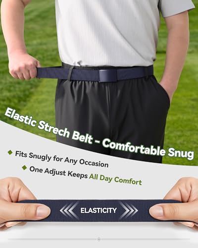 Image of Mile High Life Stretch Canvas Belt for Men, Golf Casual Elastic Web Belt, Top Military Buckle, Adjustable Cut to Fit
