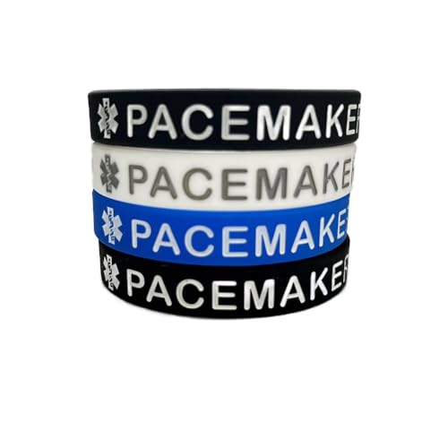 GMXLin PACEMAKER Medical Alert ID Silicone Bracelet 4 Pack Sport Rubber Medical Awareness Emergency Wristbands for Men Women