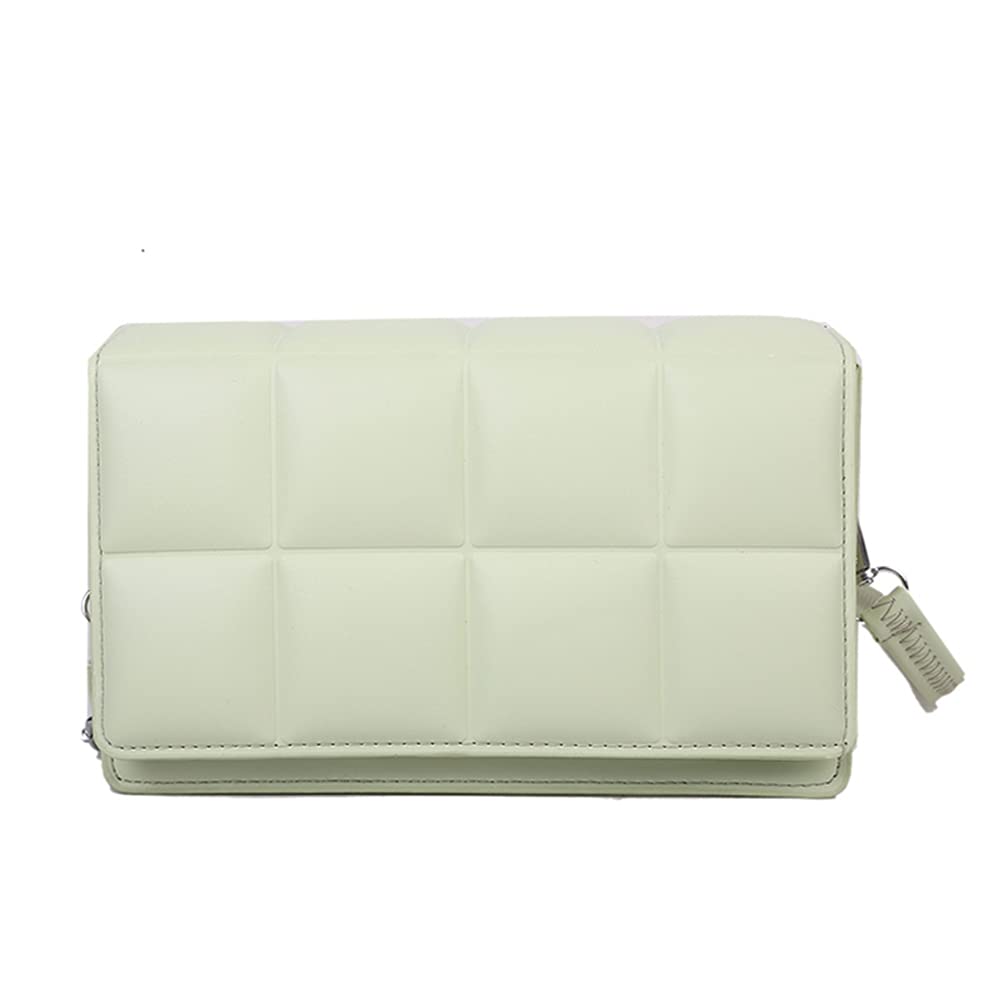 WEIRVI Leather Super Soft Square Checker Pattern Crossbody Shoulder Fashion Bag For Women's With Shoulder Strap (Mint Green)
