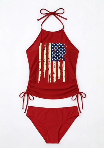 Image of Womens Two-Piece Tankini Set Cow Skull with Leopard Print Sets Swimwear Tankini Top Sets Swimwear