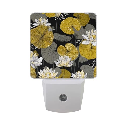 Lámpara nocturna con patrón floral amarillo y blanco miniatura 7