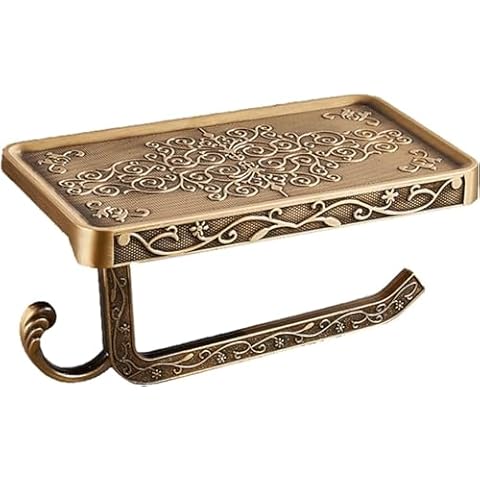 Antique Brass Toilet Paper Holder with Shelf Cover