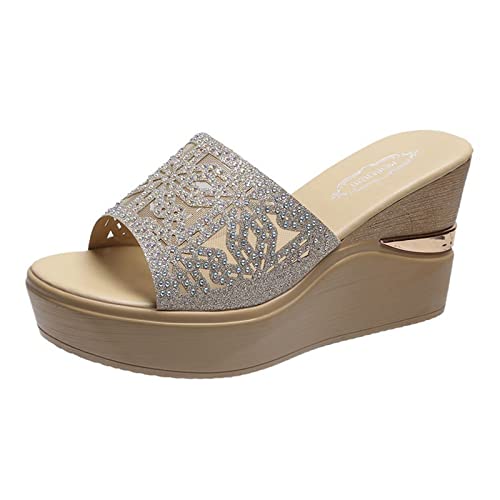 Sandales compensées noires et dorées taille 38 pour femme