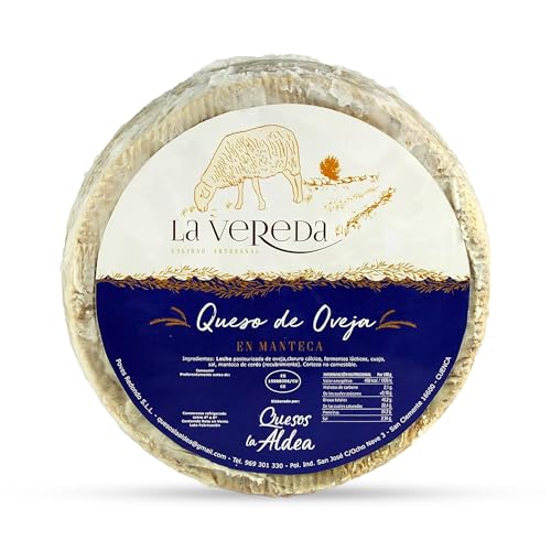 QUESOS LA ALDEA Queso Artesano de Oveja en Manteca de Cerdo 1 kg | Queso Curado y fresco Gourmet Calidad Artesanal | pequeño 1kg para Cesta Gourmet, Packs de vino y queso para regalar y Hostelería
