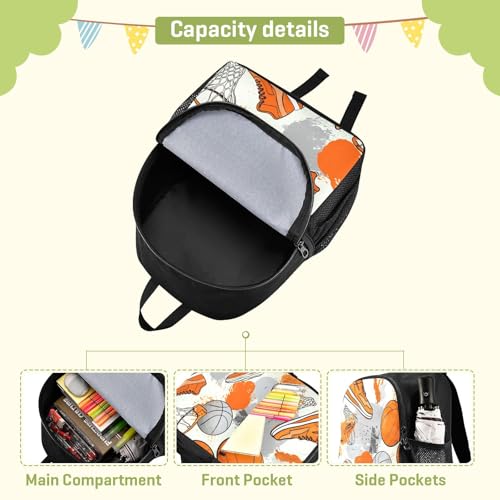 DOMIKING Basketball Shoes Orange Kids Backpack for Girls Boys Elementary School Kindergarten Backpack for Kids Toddler Bookbag School Bag Age 3-64