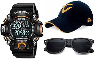 ADNOCK,Digital Sports Watch, Multi-Functional Watch for Boys & Men with Cap and Sunglasses, Combo Pack of 3 Price In India