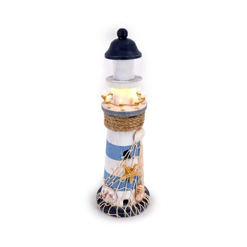 Phare avec coquilles de 30cm : une décoration nautique avec LED à offrir