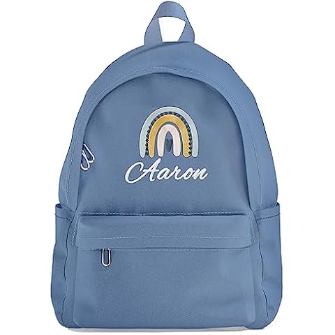 Dipopizt Custom Backpack for Girls and Boys with Name Rainbow Embroidery Print, Personalized Back to School Backpack for Kids First Day of School, Casual Backpack for Child Cover