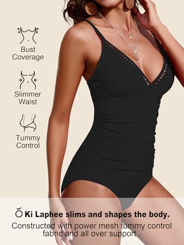 KI LAPHEE One Piece Swimsuits for Women Tummy Control Bathing Suits Modest Swimwear Criss Cross Tapes4