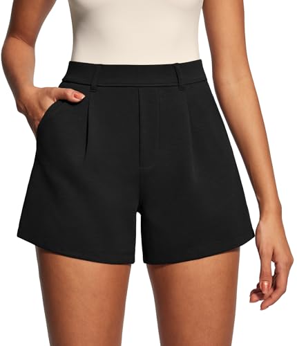 IUGA Womens Dress Shorts for Women High Waisted Trouser Summer Business Womens Dressy Casual Pleated Wide Leg Shorts Black