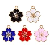 SiegYma Dijes de flores esmaltadas de color Sakura, dijes de flores de Sakura, dijes colgantes de aleación, 30 piezas para hacer joyas y manualidades