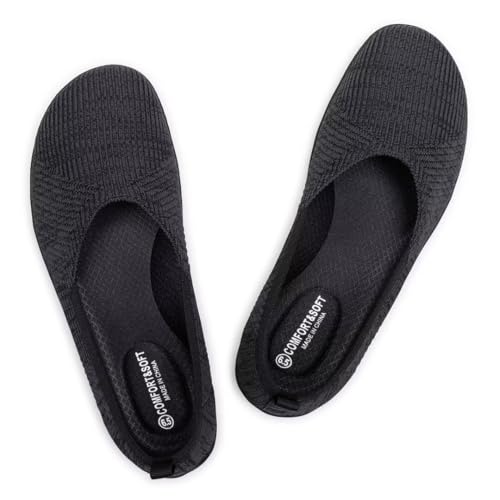 Frank Mully Womens Flat Shoes Wide Toe Box Knitted Flats Comfort Wide Width Walking Flats