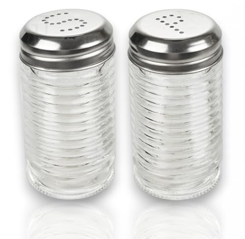 Butterbrüder Juego de sal y pimienta, salero de cristal para mesa de comedor, cocina, juego de 2 unidades, cristal, pimentero, sencillo y económico, diseño purista en forma de cilindro (juego de 2