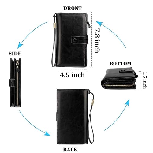 Big Capacity Genuine Leather Wallet for Women RFID Blocking Zip Clutch with Phone Organizer Wristlet (Black)4