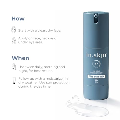 Image of in.skin Deep Hydration Gel with 2% Hyaluronic Acid HA5 Matrix, 4% Saffron Extract & Aloe + Cucumber | Lightweight Hydrating Face Gel for Dry & Dull Skin | Brightening & Soothing Moisturizer (30 g)