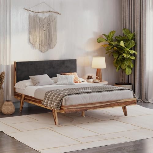 Image of Wakefit Bed | Queen (78x60) Sheesham Wood Bed Upholstered, Without Storage | 3 Year Warranty | Lynx - Burma Brown
