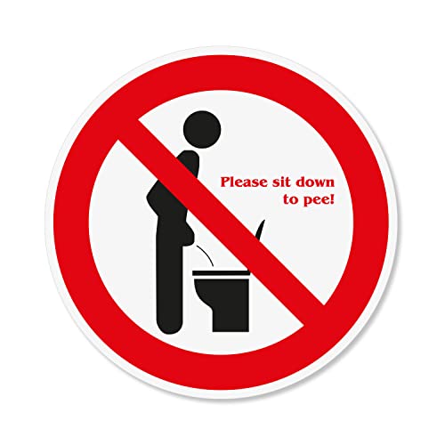 Aufkleber Please sit down to pee ! Ø 10 cm - Klodeckel Wc-Deckel Bitte im sitzen pinkeln - konturgeschnittener großer Sticker selbstklebend rund permanenthaftend - hin671