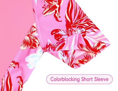 Image of Girls Swimsuit 2 Piece Rash Guard Set Short Sleeve Bathing Suits UPF 50+ Summer Beach Swimwear